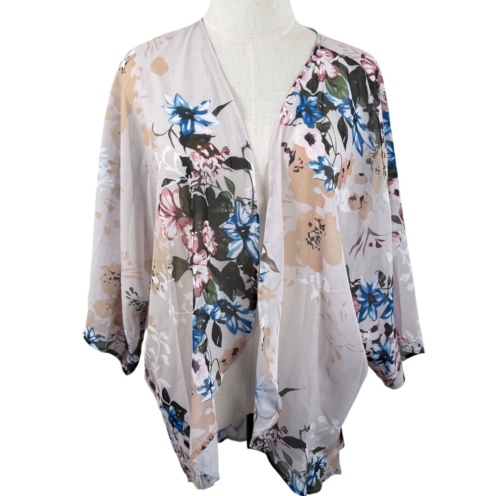 Womens OS Kimono Cardigan Wrap Floral Open Front Sheer Boho Fairy Beach Cover Up